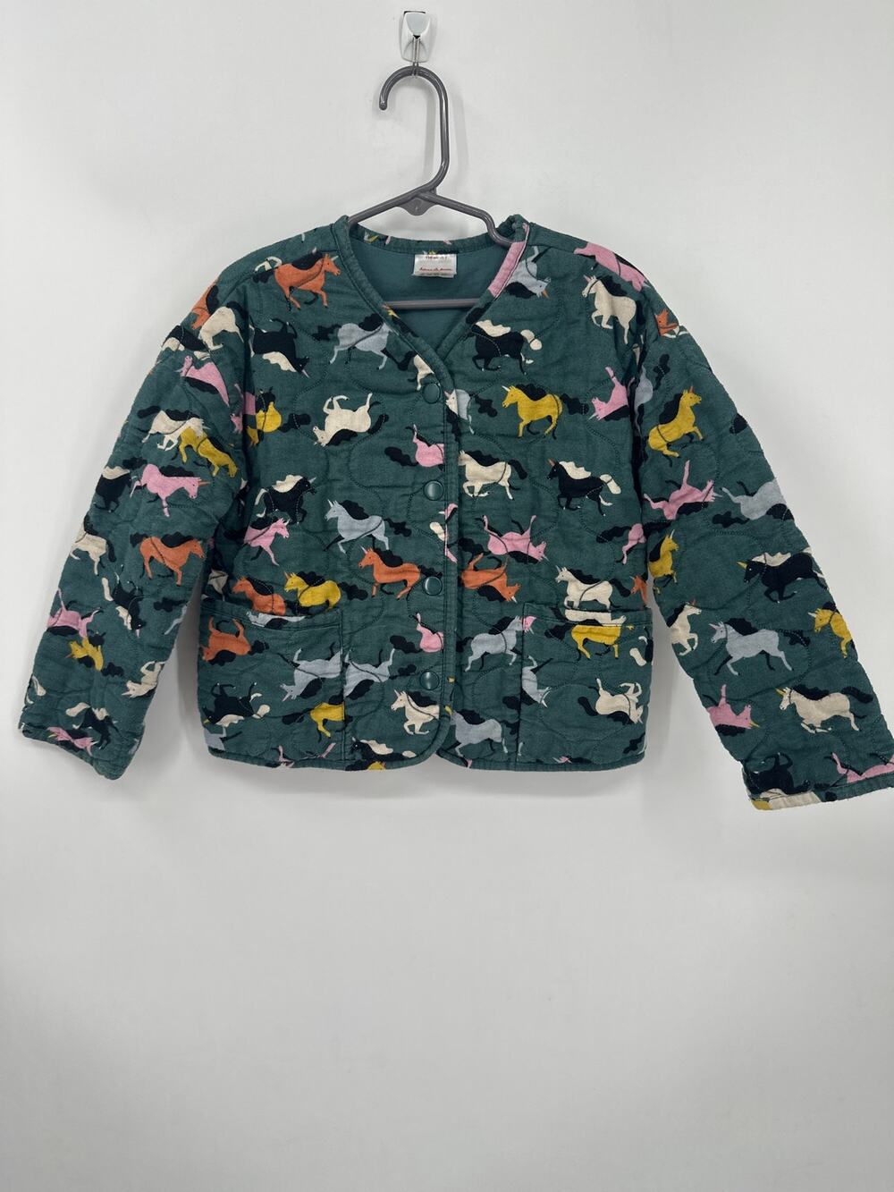 HANNA ANDERSSON Quilted Flannel Jacket in Teal Horse print Size 5